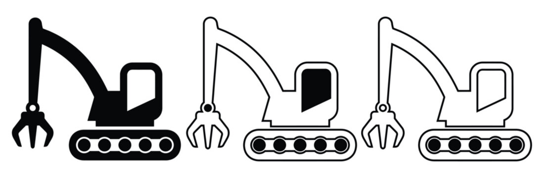 Excavator machines in different styles for construction projects,Excavator, icon in line design. Excavator, construction, heavy equipment, digger, machine, earth mover,Excavator Filled flat icons 