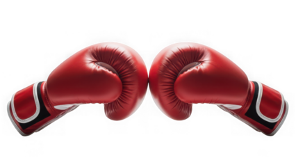 Red boxing gloves facing each other isolated on transparent background