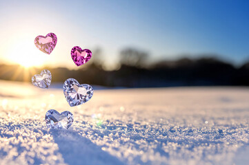 雪とハート型のダイヤ | Snow and heart-shaped diamonds Generative AI