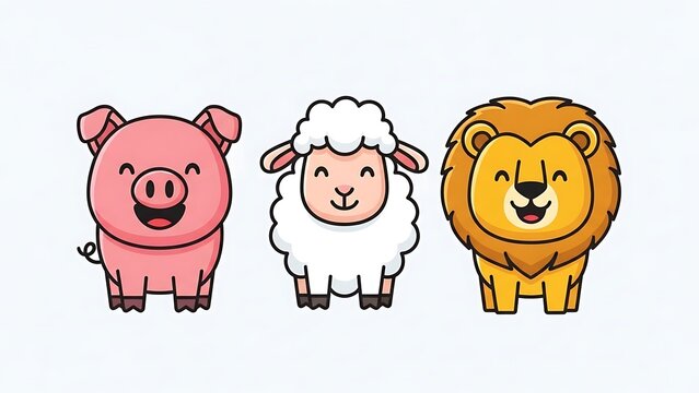 Cartoon farm animals smiling together.