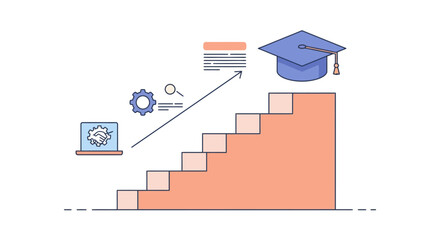Graduation Cap on Staircase Symbolizing Education.