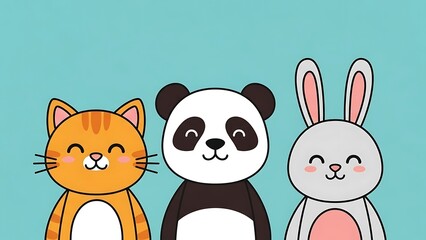 Fototapeta premium Cute cartoon animals standing together smiling.