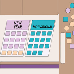 Motivational New Year sticky notes on fridge