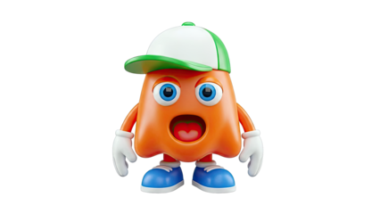 Surprised Orange Character Wearing a Baseball Cap