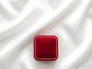 Red Velvet Jewelry Box on White Silk Background