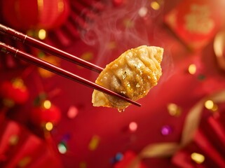 Hot Dumpling with Gold Flakes for Lunar New Year Celebration