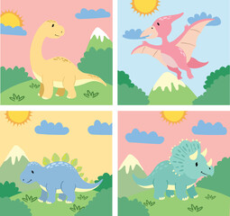 Cute colourful Dinosaurs illustration collection 01 © Adam
