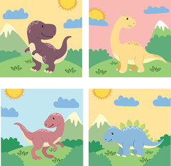 Cute colourful Dinosaurs illustration collection 02 © Adam