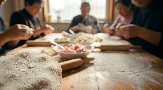 Family Making Traditional Dumplings Together