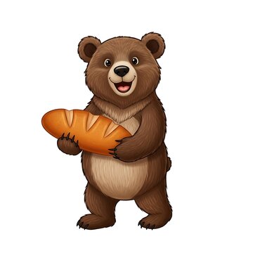 Cartoon bear holding a bread loaf.