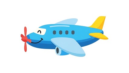Naklejka premium Smiling cartoon airplane in flight.