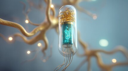 valentine day in the future concept. Futuristic capsule connected to neural-like branches with glowing elements.
