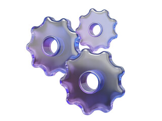 Holographic gear icon technology system gradient glass digital engineer setting. 3D render illustration