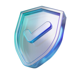 Holographic shield icon isolated on transparent png background. gradient glass holographic design security technology concept.  website antivirus network privacy. 3D render illustration