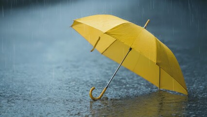 Yellow Umbrella Protecting from Rain Concept