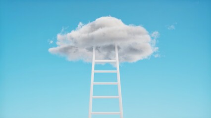 White Ladder Reaching Up to Clouds Concept