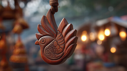 Kyaik Khauk Pagoda Festival in Thanlyin, Yangon Outskirts, Myanmar, featuring traditional wooden bird ornaments on display