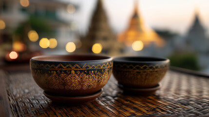 Ceremonial Bowls at Kyaik Khauk Pagoda Festival in Thanlyin, Yangon Outskirts, Myanmar