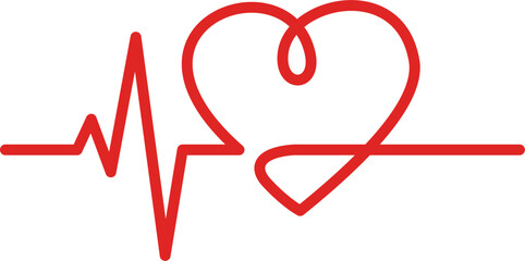 Heartbeat line pulse with heart shape: medical and health concept, pulse of life editable stroke