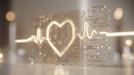 valentine day in the future concept. Digital heart design with circuit patterns and heartbeat line.