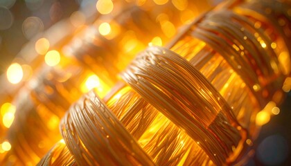 Golden Copper Wires Twisted Together with Shining Lights.