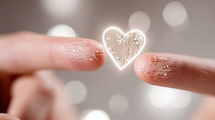 valentine day in the future concept. Fingers with fingerprint patterns form a heart shape together.