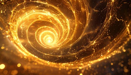 Golden swirling vortex with sparkling lights and particles.