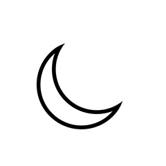 Outline crescent moon icon with clean line style. Perfect for light UI themes, night mode toggles, weather apps, astronomy graphics, dashboards, and modern minimal interface or web design.