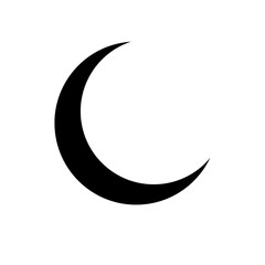 Solid crescent moon icon in bold black style. Ideal for dark mode UI, night themes, sleep apps, astronomy visuals, weather symbols, and modern digital interfaces or minimalist graphic design.