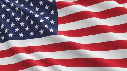 Close-up of the United States flag waving in the wind with stars and stripes, patriotic American symbol