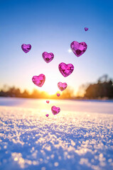 雪とハート型のダイヤ | Snow and heart-shaped diamonds Generative AI