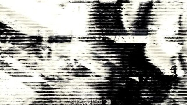 4k loop animation - Grunge Black and White Urban glitch art. Retro 80s, 90s, Y2K Distorted lines, Digital art, creative banner design, Futuristic cyberpunk animated retro pixelated background pattern
