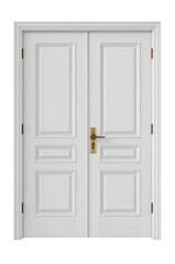 Elegant White Double Doors with Brass Handles - Classic Entrance