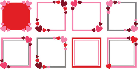 Valentine's Day Minimal Heart Corner Square Frames Flat Vector Collection on transparent background