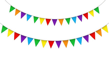 Obraz premium Colorful triangular bunting flags on transparent background isolated