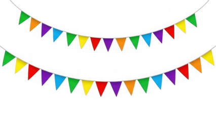 Colorful triangular bunting flags on transparent background isolated