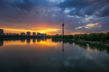 Fototapeta premium Sunset Over Beijing Central Radio TV Tower