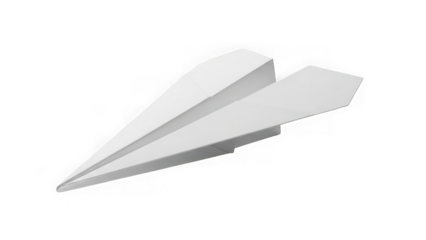 White paper airplane on isolated transparent background