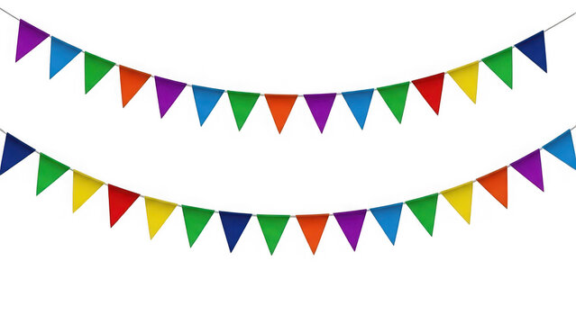 Colorful triangular bunting flags on transparent background isolated