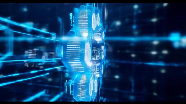 Futuristic technology blue light digital network cyber security data center server abstract neon glow blockchain innovation with futuristic cyber security interface digital shield data protection