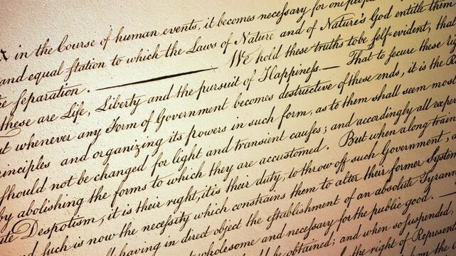 Historic USA Declaration - 4K Close Up Pan - II - Cinematic Ultra HD 3D realistic animation with candle flame light reflection effect