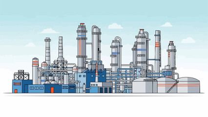 Obraz premium Modern Industrial Chemical Plant with Tall Towers and Tanks.