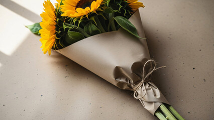 Vibrant Bouquet of Sunflowers Wrapped in Kraft Paper Symbolizing Summer and Joy