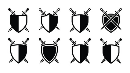 Shield and sword logo designs for protection and strength