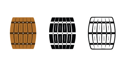 Three wooden barrels in different styles and colors