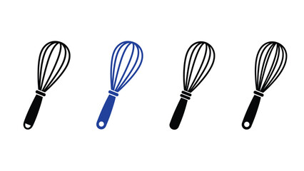 Set of black whisk icons for cooking and baking