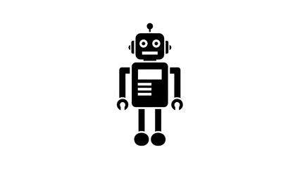 Black robot silhouette on white background isolated