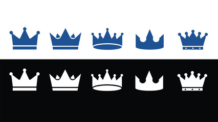 Royal crown logos and icons in blue and white