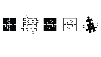 Puzzle pieces coming together in different styles and colors