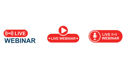 Live webinar banners with play button and microphone icons